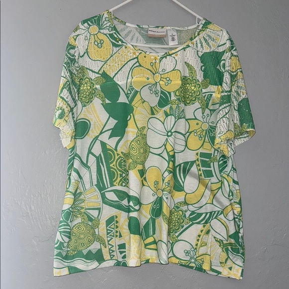 Alfred Dunner Green and Yellow Boxy Blouse 54 - Picture 1 of 6